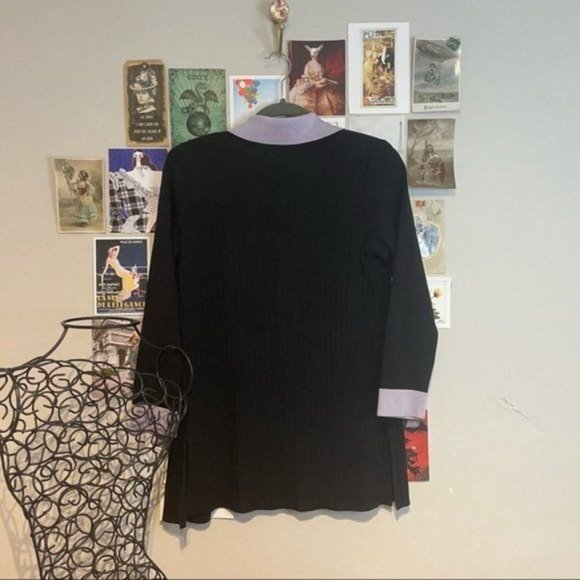 MISOOK KNIT WOVEN COLLARED SPLIT HEM ACCENT CUFF OPEN FRONT CARDIGAN SWEATER XS - Picture 2 of 3